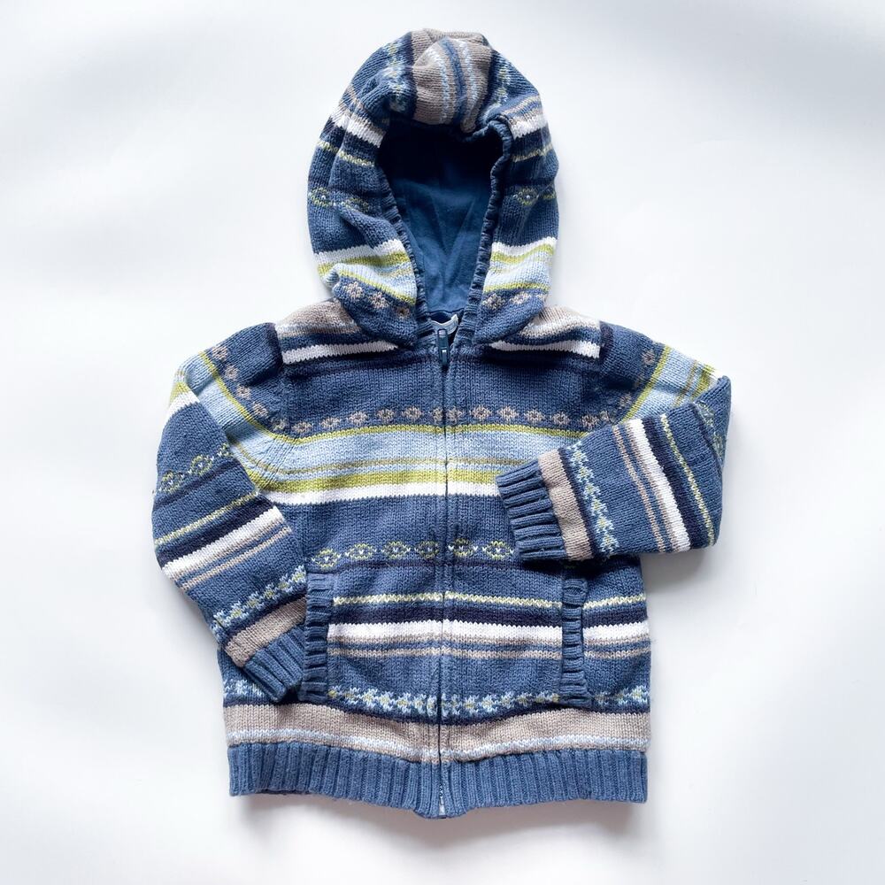 Toddler Boys Janie & Jack Fair Isle Zip Up Hooded Sweater Size 2T